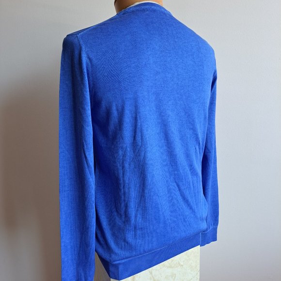 NWT Men's Patrick Assaraf 100% Cotton Crew Neck Blue Pullover Sweater Size M - Picture 3 of 13